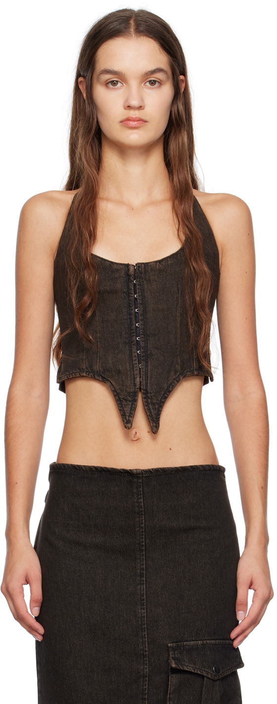 Majica brez rokavov Miaou Miaou Dani Denim Halter Top Rjava | 7077SD4BLK