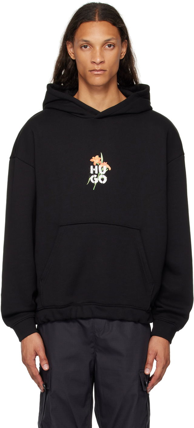 Pulover BOSS Floral Hoodie Črna | 50517408