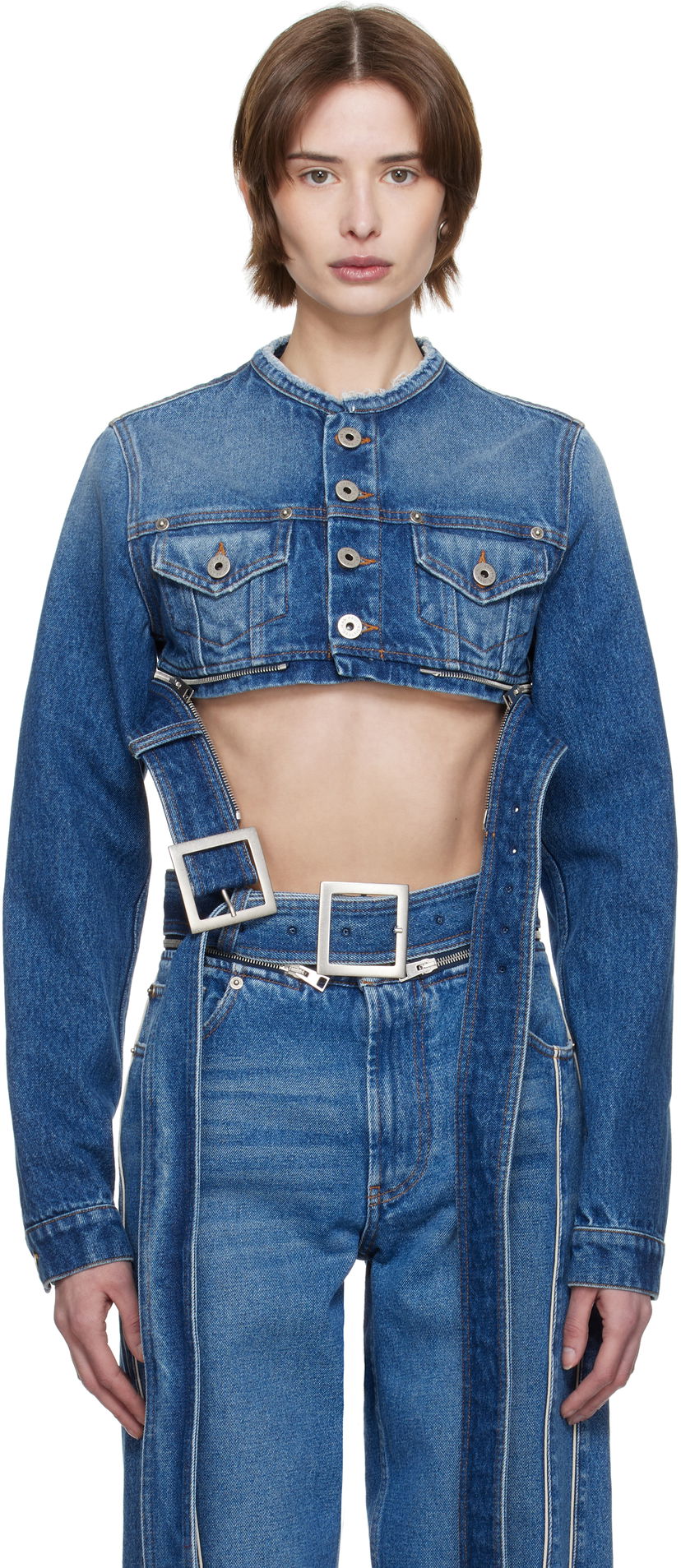 Telovnik Jean Paul Gaultier Jean Paul Gaultier 'The Belted' Cropped Denim Jacket Modra | 25/33-F-VE088-D013-57