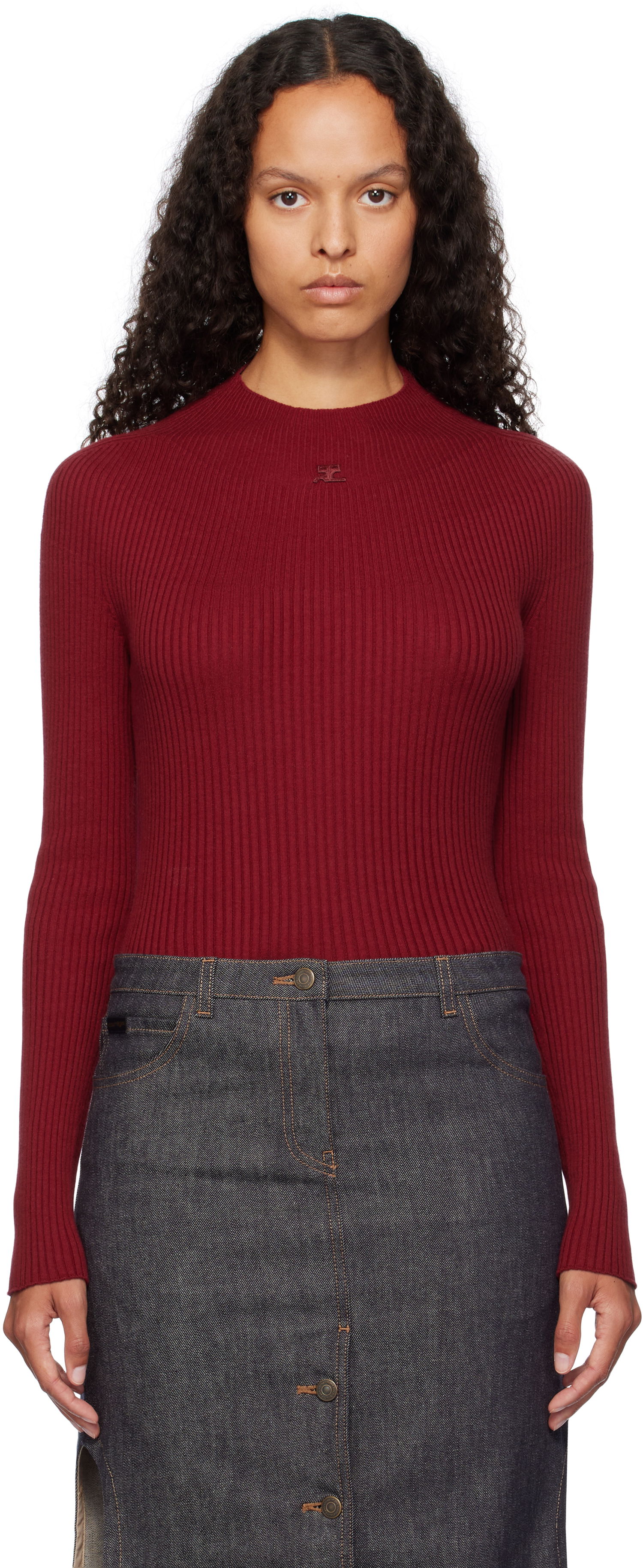 Majica Courrèges Long Sleeved Fitted Sweater Rdeča | 124MPU128FI0049, 0