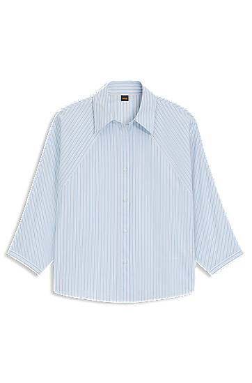 Srajce BOSS Relaxed-Fit Striped Cotton Poplin Blouse Modra | 50543553