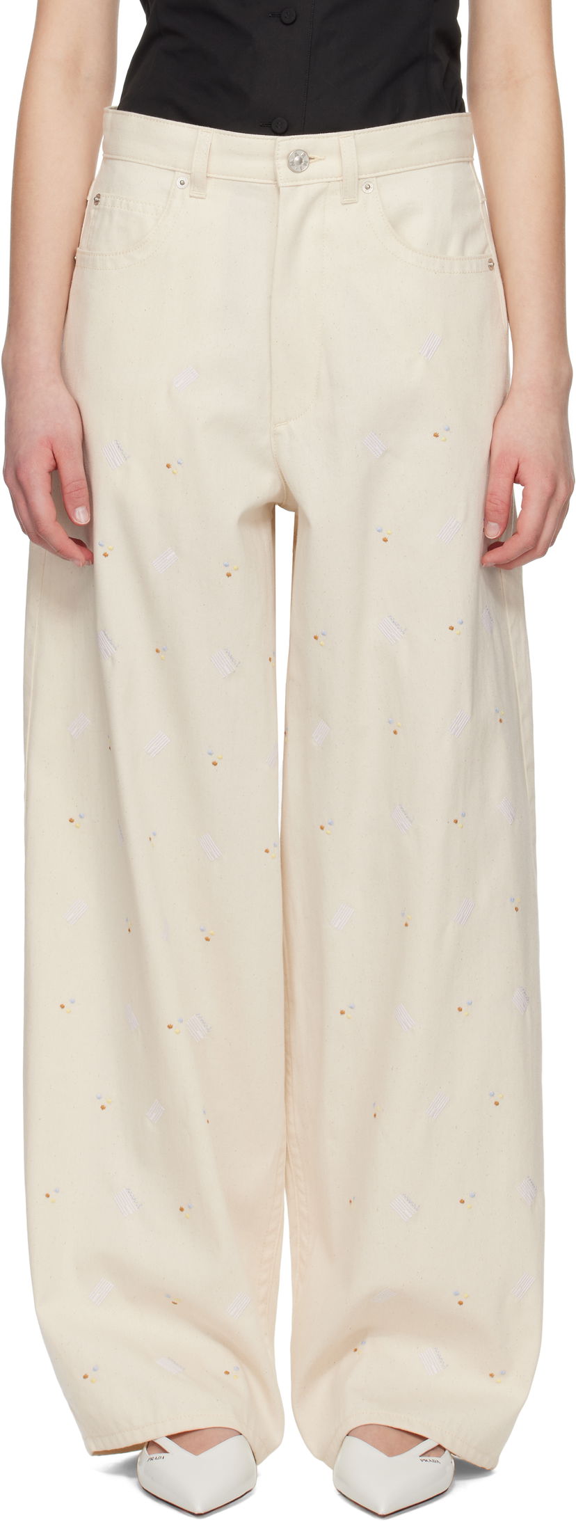 Kavbojke Marni Marni Embroidered Denim Jeans Bež | PAJD0586S0 USCX58