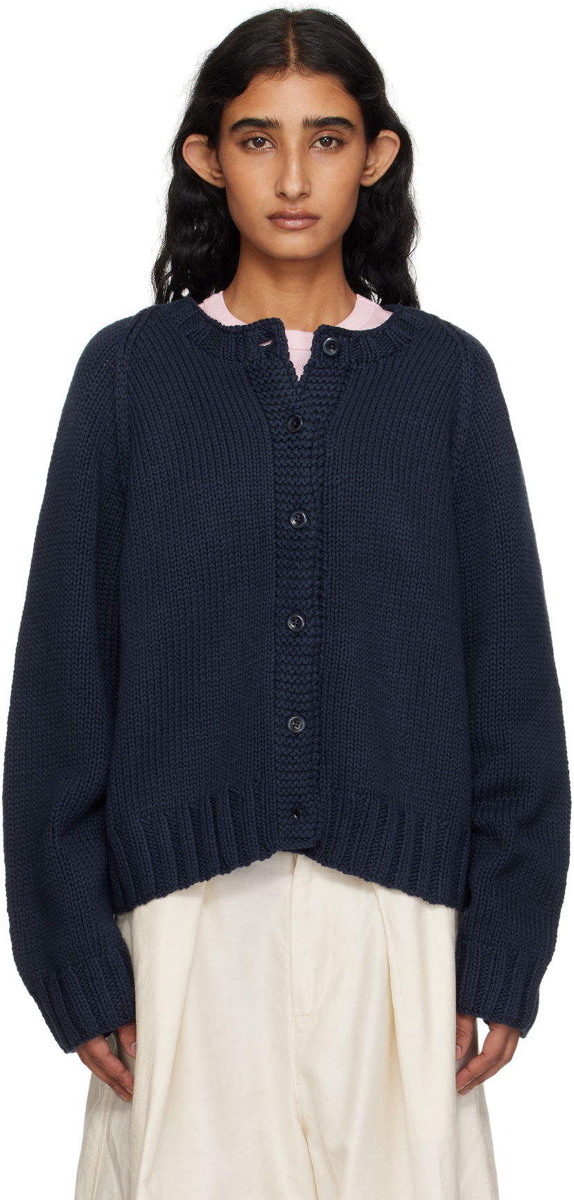 Pleteni pulover YMC YMC Atomic Cardigan Mornarica | Q8YMF