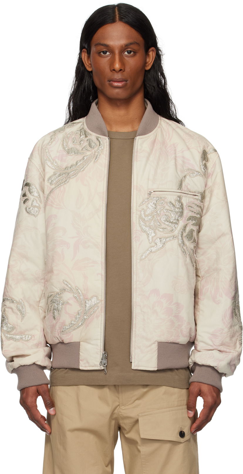 Bomber jakna Dries Van Noten Dries Van Noten Floral Reversible Bomber Jacket Roza | 251-080539-1002