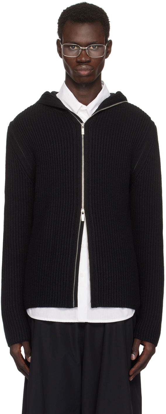 Pleteni pulover Helmut Lang Helmut Lang Rib Knit Zip Hoodie Črna | O07HM799, 0