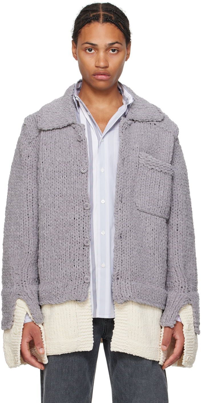 Pleteni pulover JW Anderson Gray Drop Shoulder Cardigan Siva | KW1195-YN0351