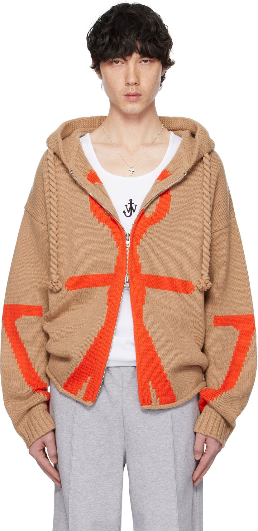 Pleteni pulover JW Anderson JW Anderson Anchor Logo Knit Zip Hoodie Rjava | KW1345-YN0170