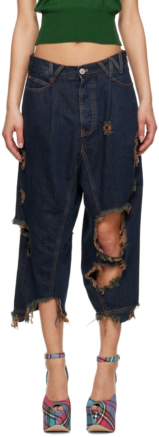 Kavbojke Vivienne Westwood Vivienne Westwood Macca Distressed Cropped Jeans Modra | 3902000F-W00HY-DE