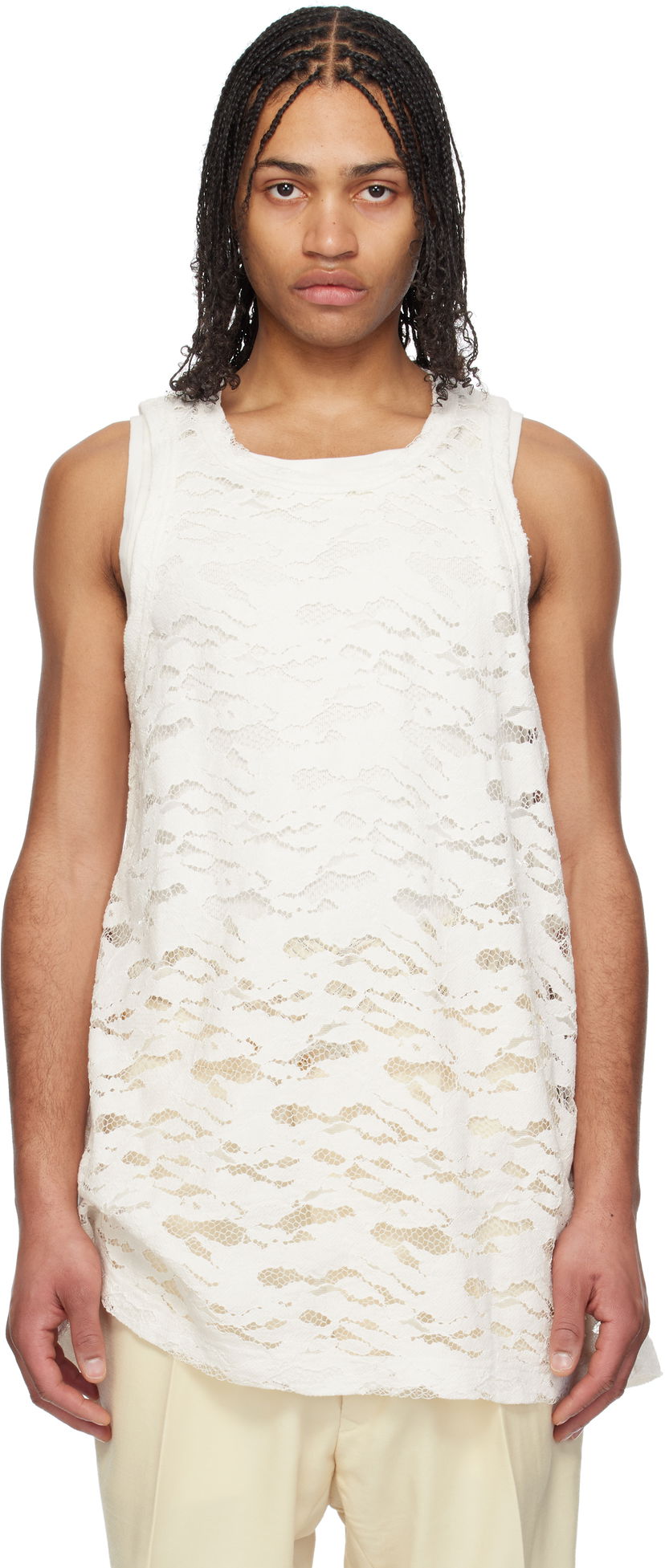 Majica brez rokavov Comme des Garçons Homme Plus Raschel Lace Tank Top Bela | PO-T039-051