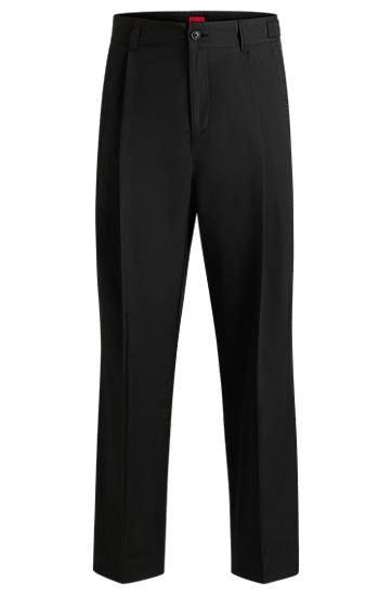 Hlače BOSS Relaxed-Fit Cotton-Blend Trousers Črna | 50534782