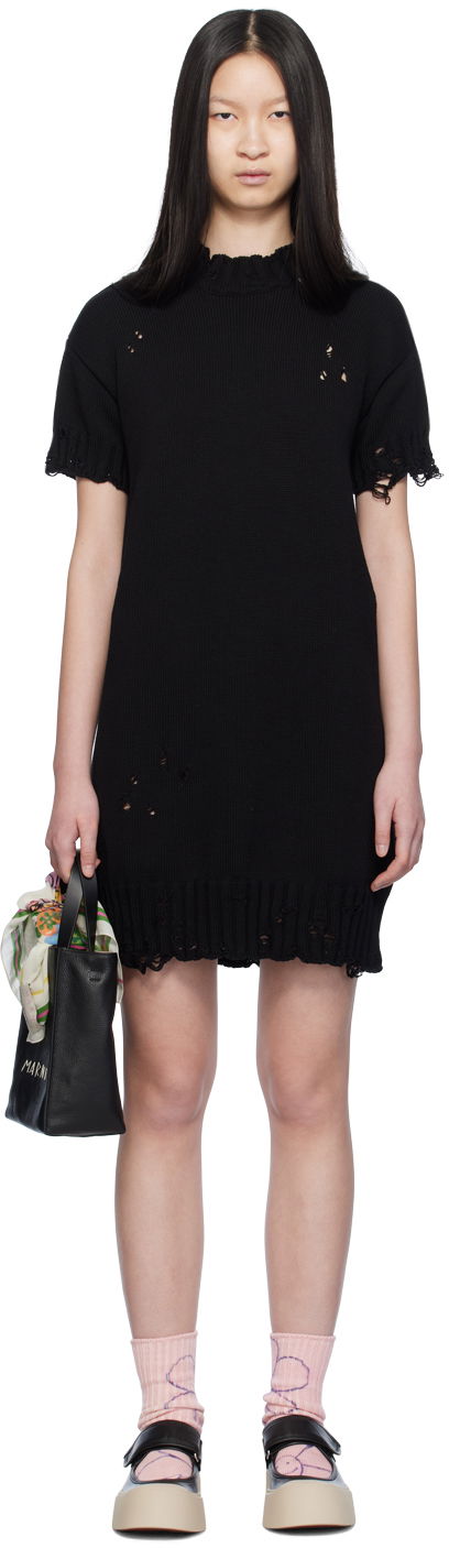 Obleke Marni Marni Distressed Knit Midi Dress Črna | ABMD0230A0 UFC652