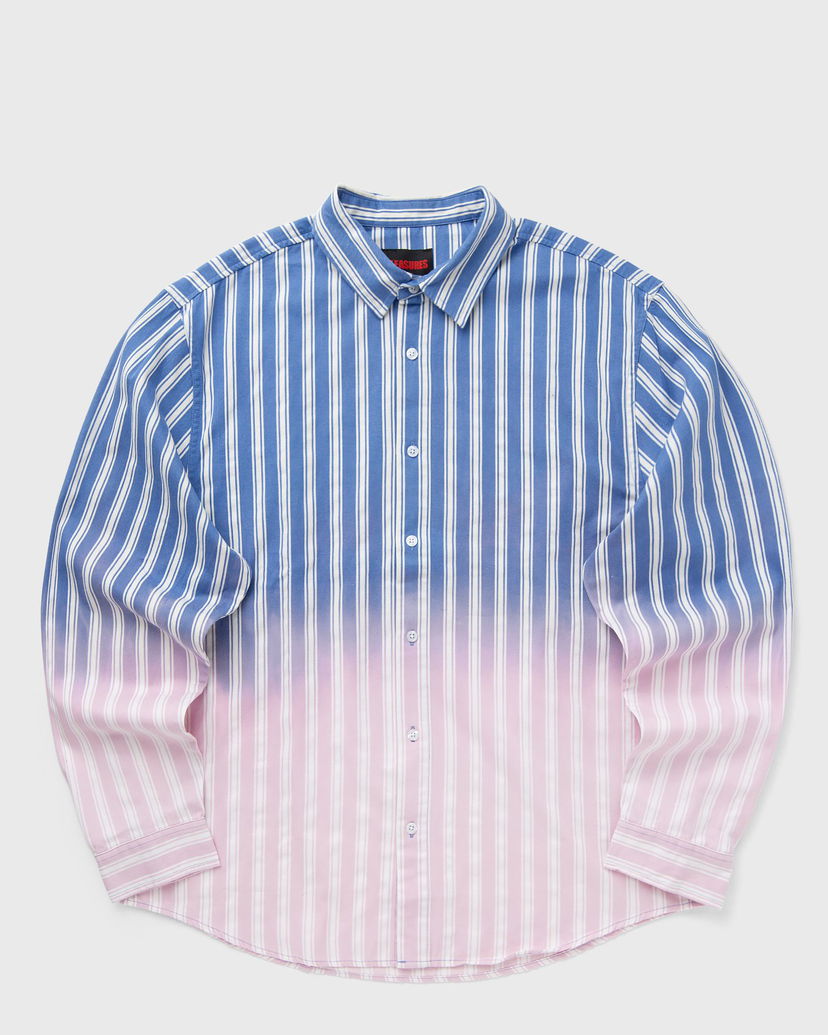 Srajce Pleasures Men's Striped Dip Dye Button-Down Shirt Modra | P25SP020-BLUE