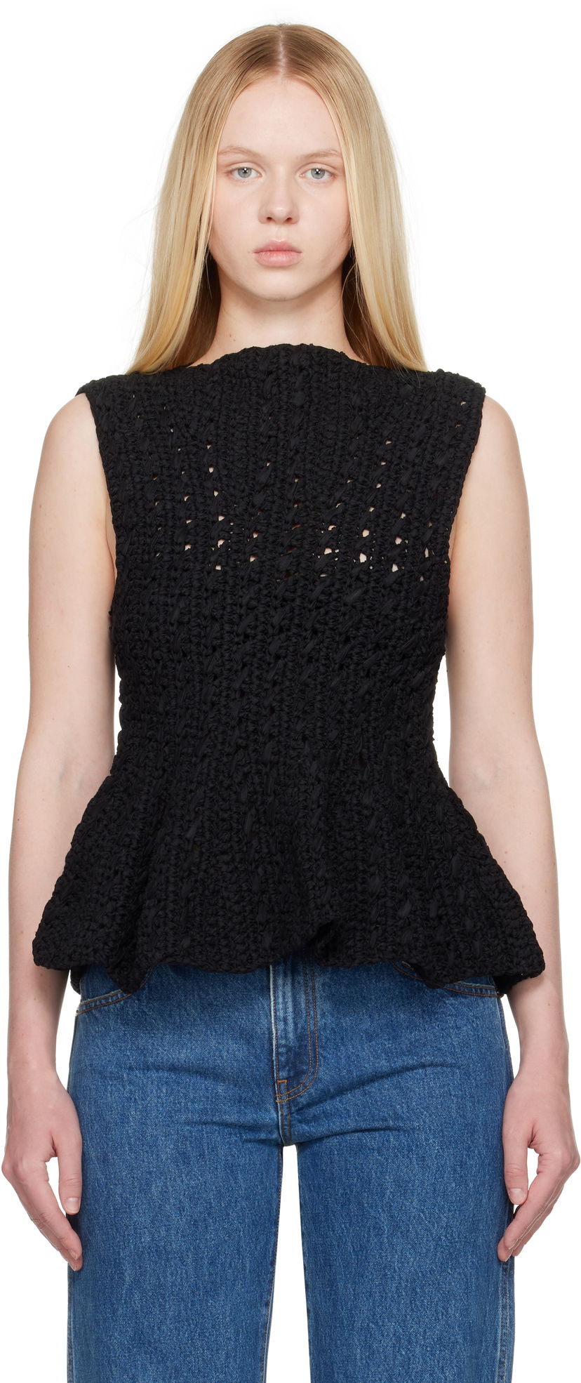 Majica brez rokavov Khaite Khaite Yuka Peplum Knit Top Črna | 18006130