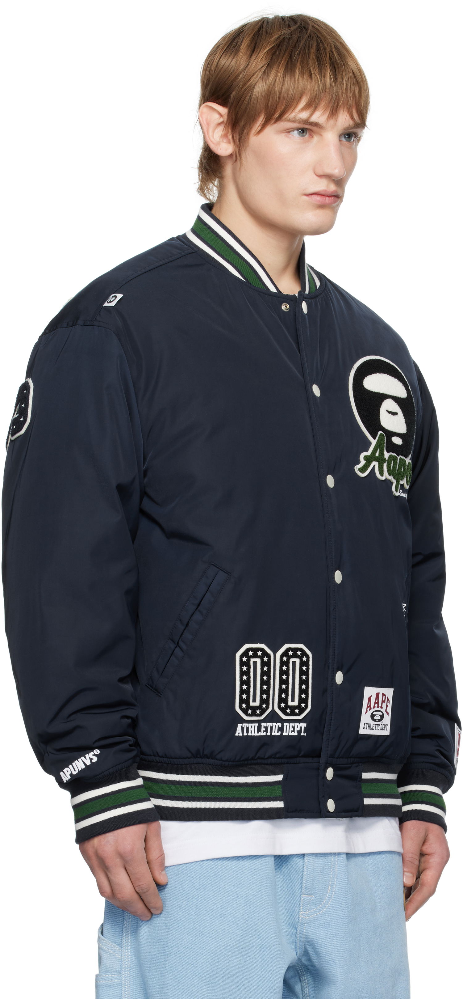 Bomber jakna AAPE by A Bathing Ape AAPE By A Bathing Ape Moonface Logo Varsity Jacket Mornarica | AAPJKM7676XXNNYD, 1