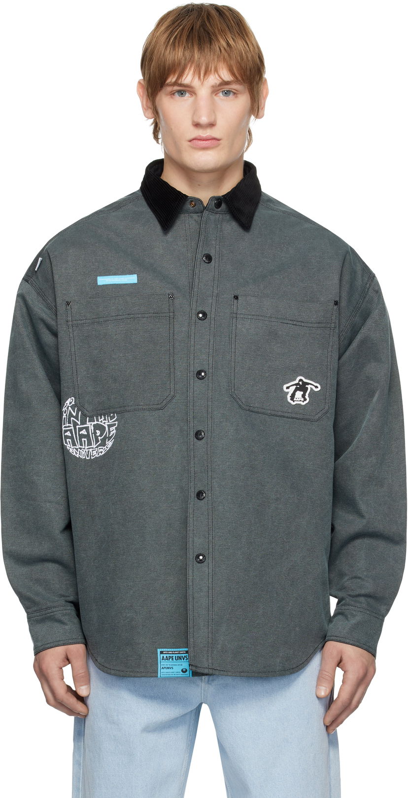 Srajce AAPE by A Bathing Ape AAPE by A Bathing Ape Reversible Logo Button Down Shirt Siva | AAPSTM8502XXNBKL