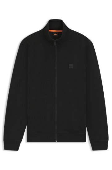 Pleteni pulover BOSS Cotton Terry Zip-Up Jacket with Logo Badge Črna | 50511709, 0