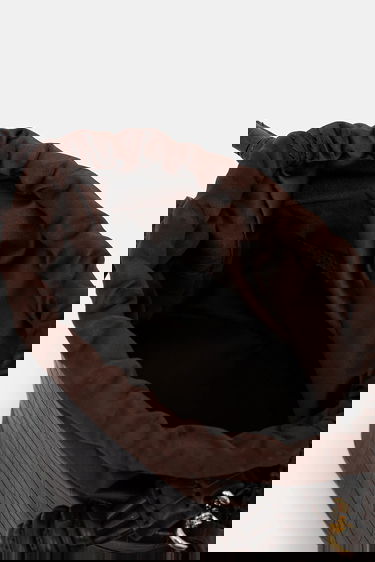 Torbica GANNI Bou Braided Handle Crocodile-Embossed Drawstring Bucket Bag Rjava | A6697, 4