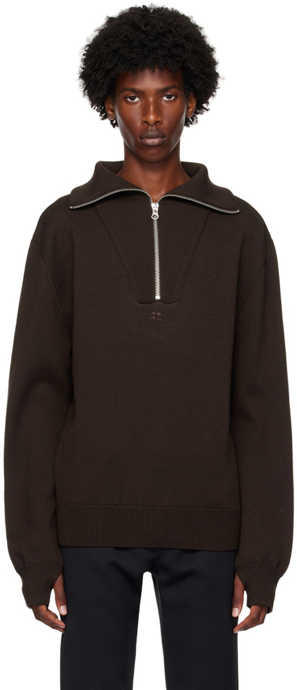 Pleteni pulover Courrèges Wool Quarter-Zip Sweater Rjava | 324MPU171FI0036
