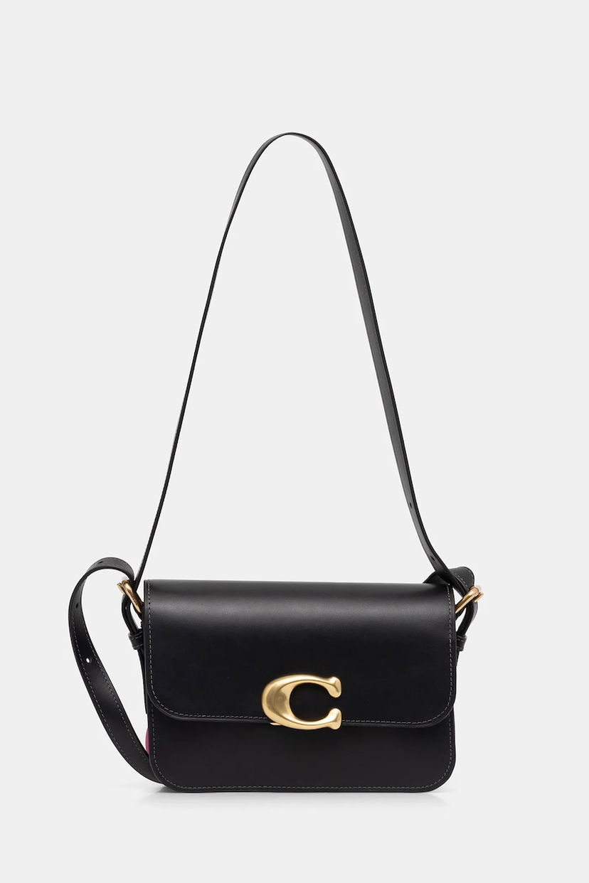 Torba za čez ramo Coach Leather Flap Shoulder Bag with C-Lock Črna | CAM17