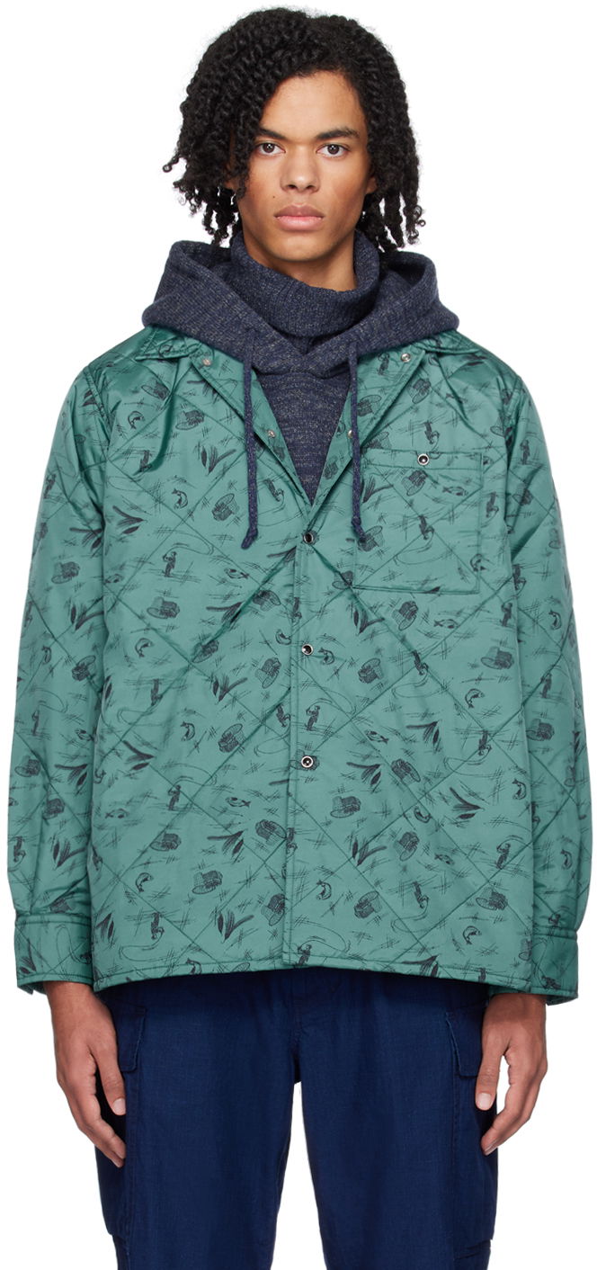 Jakna BEAMS BEAMS PLUS Quilted Fishing Print Jacket Zelena | 38180380139