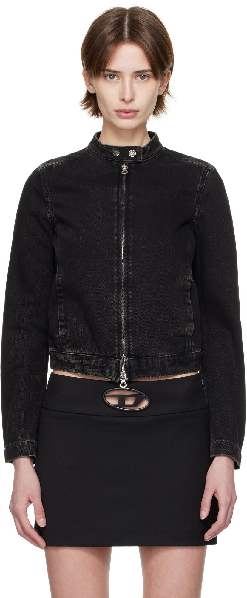 Jakna Diesel Diesel De-Morning Cropped Denim Jacket Črna | A13434 09I35