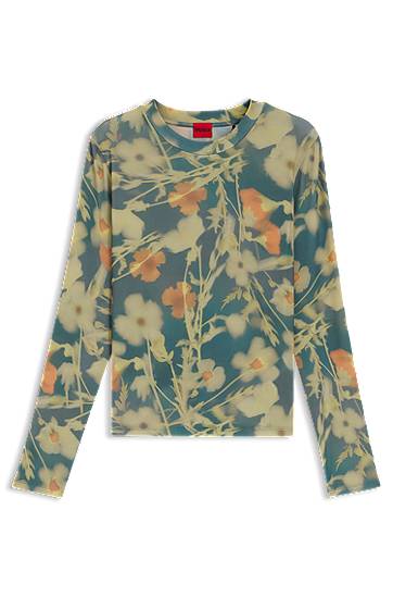 Majica BOSS Floral Print Stretch-Mesh Top Večbarvna | 50542422
