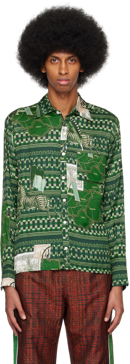 Srajce Ahluwalia Map Print Long Sleeve Shirt Zelena | M-AHLU-TO011-SS23-FA99-GR