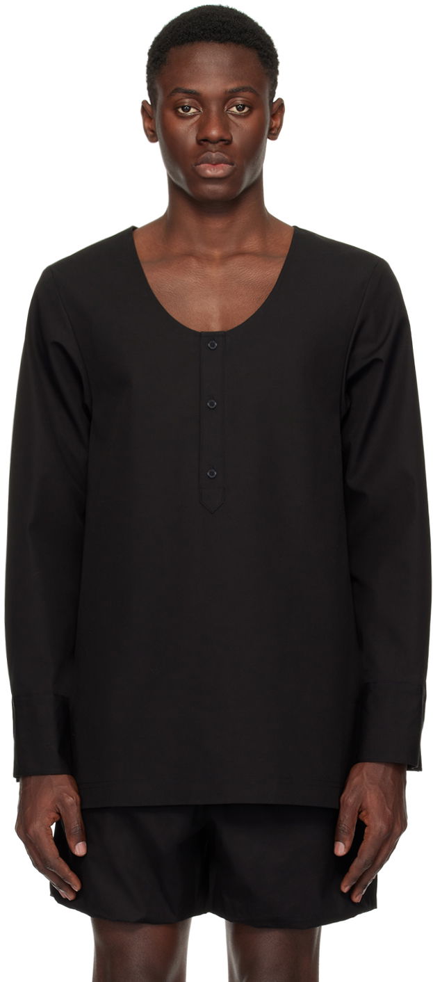 Srajce We11done Scoop Neck Long Sleeve Shirt Črna | WD-BL1-24-151-M-BK