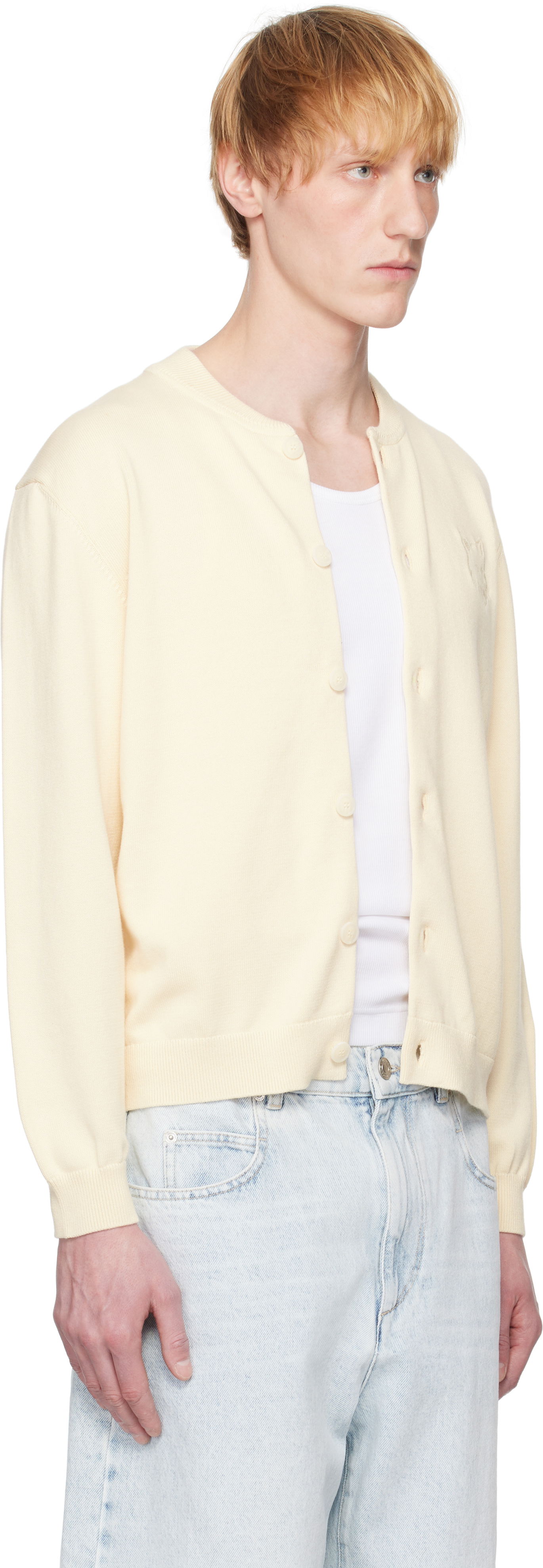 Pleteni pulover MAISON KITSUNÉ Maison Kitsuné Fox Head Embroidered Cardigan Rumena | OM02135KT1135, 1