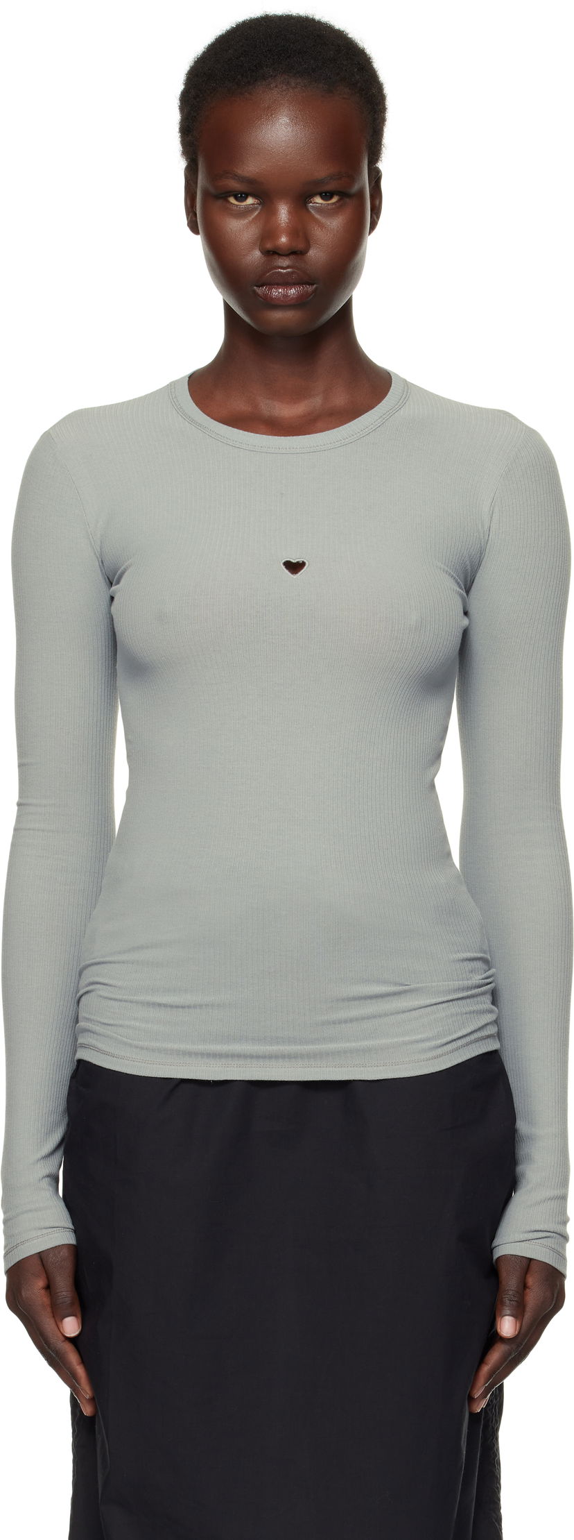 Pleteni pulover Baserange Baserange Heart Cutout Long Sleeve T-Shirt Siva | TOHLS-RB-SP25