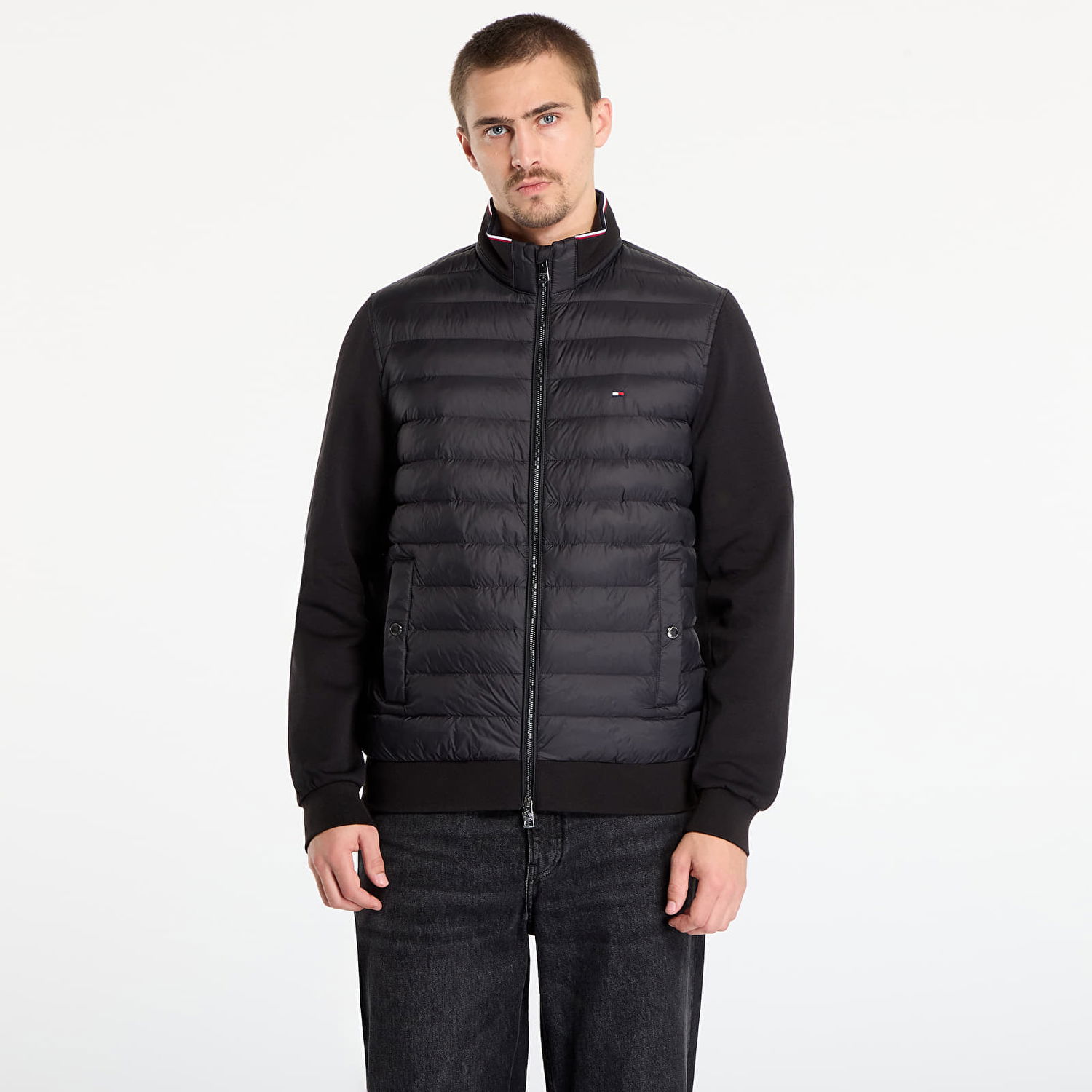 Puhovka Tommy Hilfiger Jacket Mix Media Ess Rwb Stand Collar Črna | MW0MW41329 BDS, 0