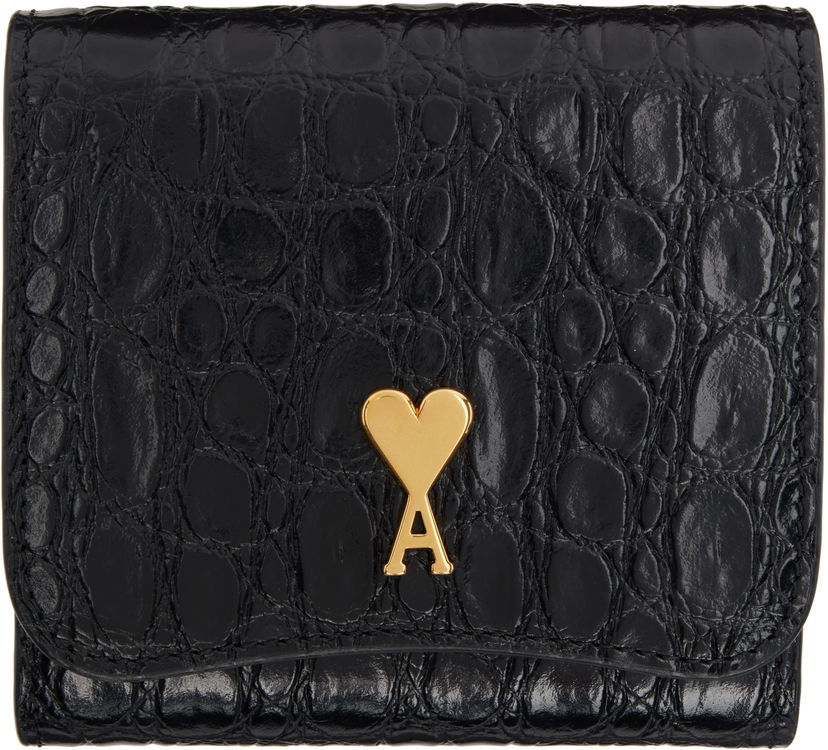 Denarnica AMI Crocodile-Embossed Compact Wallet Črna | USL203.AL0075