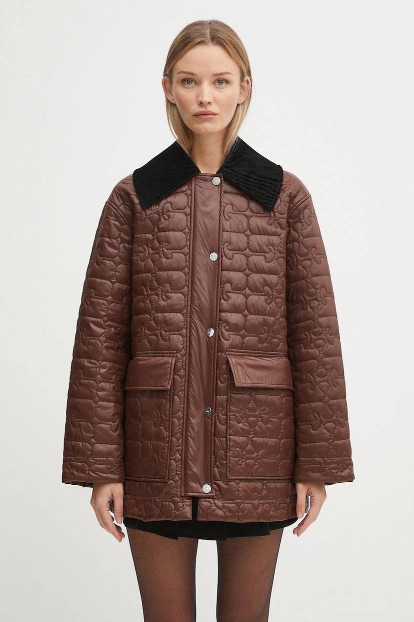 Jakna GANNI GANNI Shiny Quilt Midi Jacket Rjava | W0397