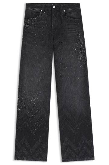 Kavbojke BOSS Wide-leg crystal-embellished denim jeans Črna | 50548444