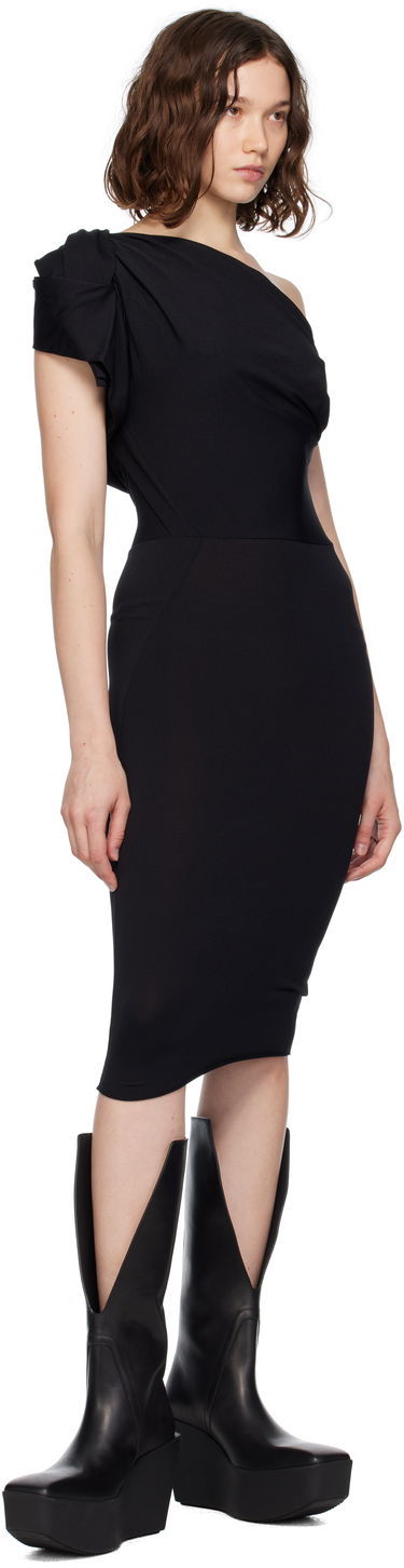 Obleke Rick Owens Concordians Twist One-Shoulder Midi Dress Črna | RP02E4521 JN, 3