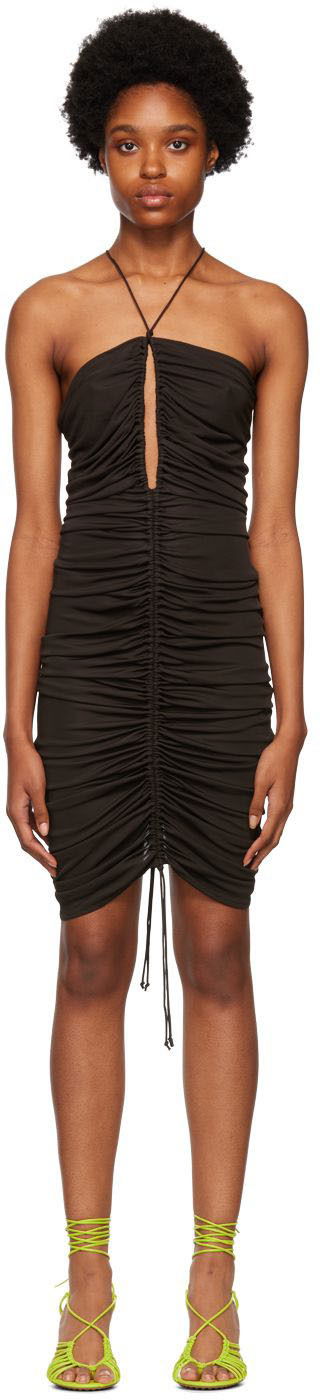 Obleke Bottega Veneta Halter Neck Ruched Mini Dress Črna | 711482 VKUQ0