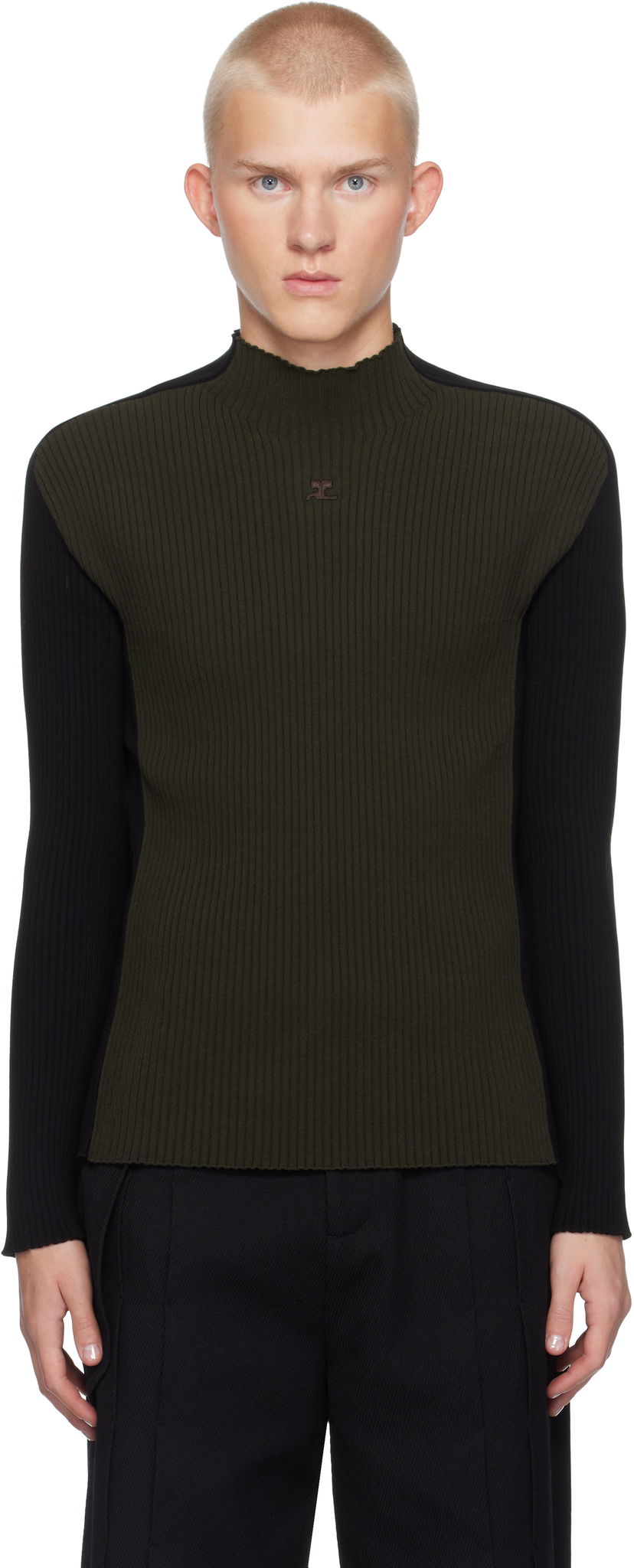 Pleteni pulover Courrèges Contrast Frame Rib Knit Turtleneck Zelena | 324MPU184FI0001