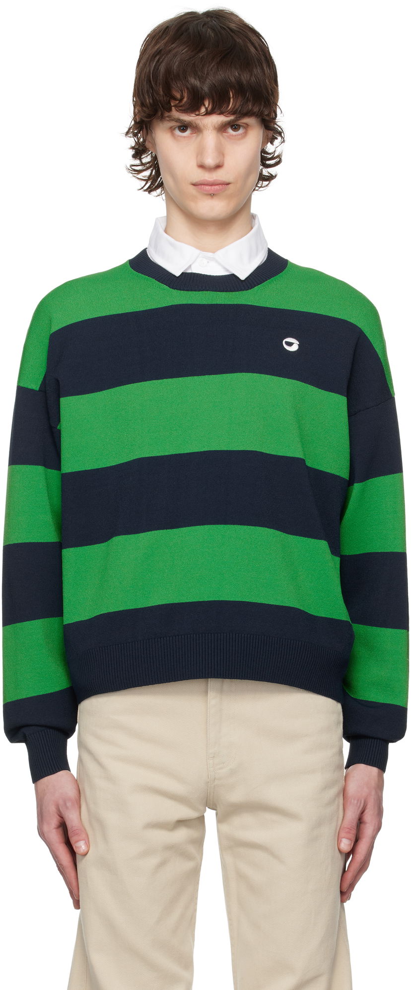 Pleteni pulover Coperni Coperni Striped Crewneck Sweater Zelena | COPML134SY3010MEN