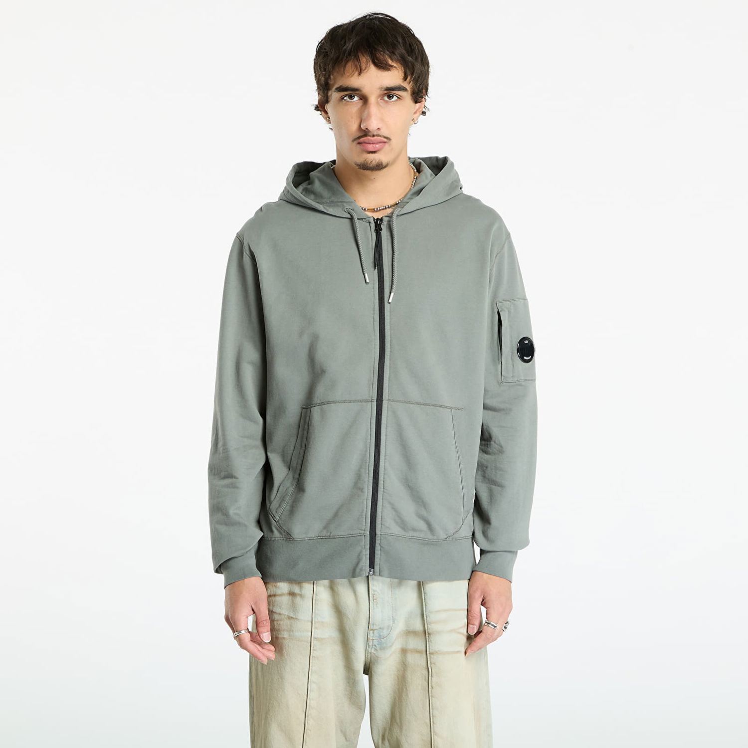 Pulover C.P. Company C.P. Company Light Fleece Hooded Full Zip Sweatshirt Siva | 19CMSS712A002246G-921, 0