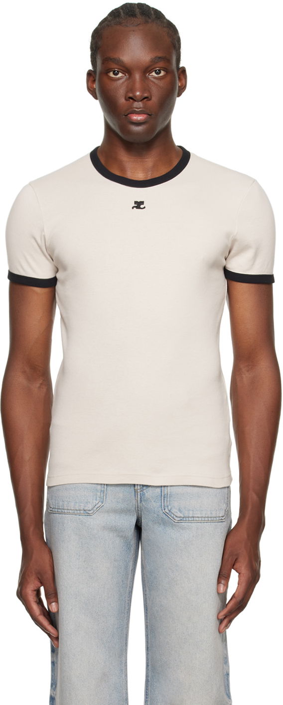 Majica Courrèges Contrast Trim T-Shirt Bež | 123JTS020JS0070