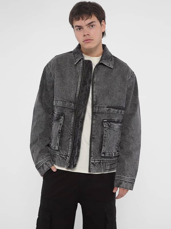 Bomber jakna GUESS Denim Jacket Regular Fit Črna | M4BG76D4Y50