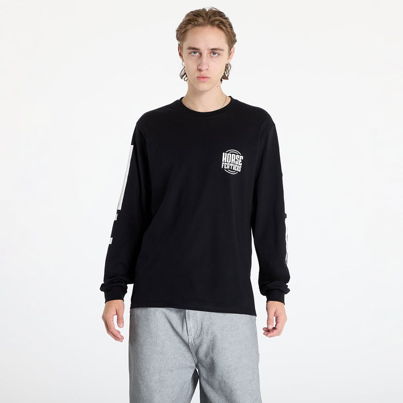 Majica Horsefeathers Tall Typo Long Sleeve T-Shirt Black M Črna | SM1356A