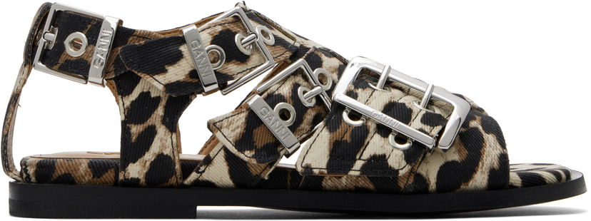 Obleke GANNI GANNI Buckle Strap Denim Sandals Bež | S2936