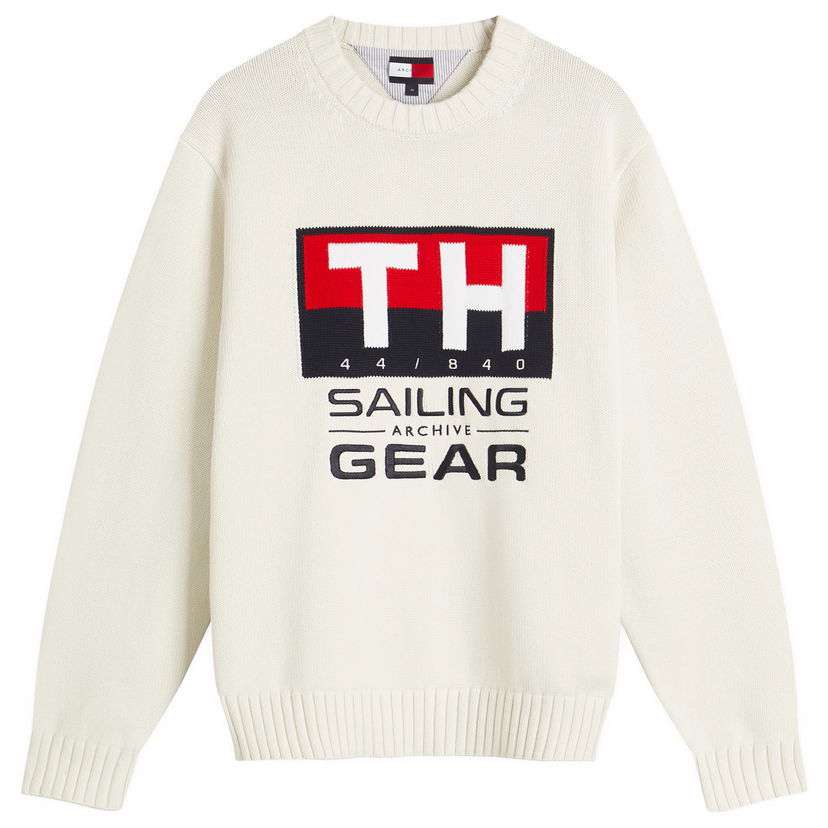 Pleteni pulover Tommy Hilfiger Tommy Jeans Men's Sailing Crewneck Knit Sweater Bela | MN0MN00017YBI