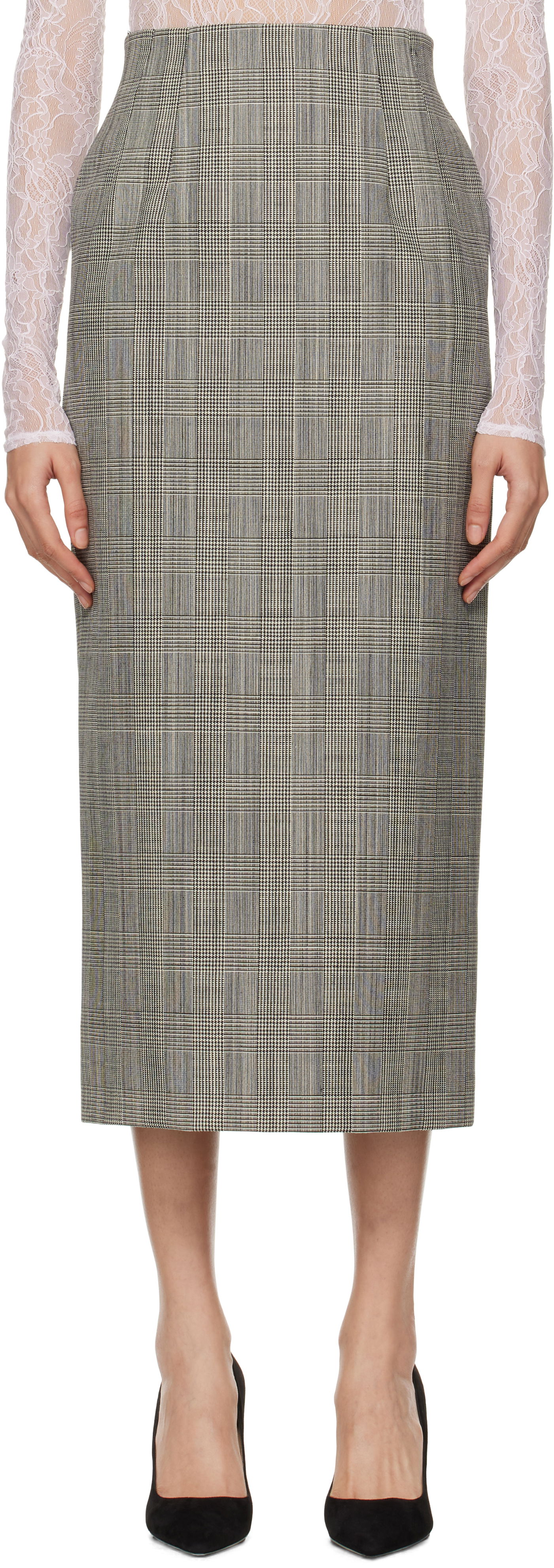 Krila WARDROBE.NYC Houndstooth Print Contour Midi Skirt Siva | W3003F24PW, 0