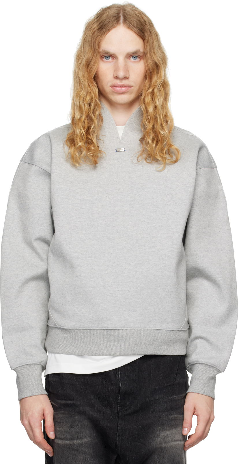 Pulover ADER ERROR Sweatshirt With Split Neck Siva | BN01FWSW0105GR