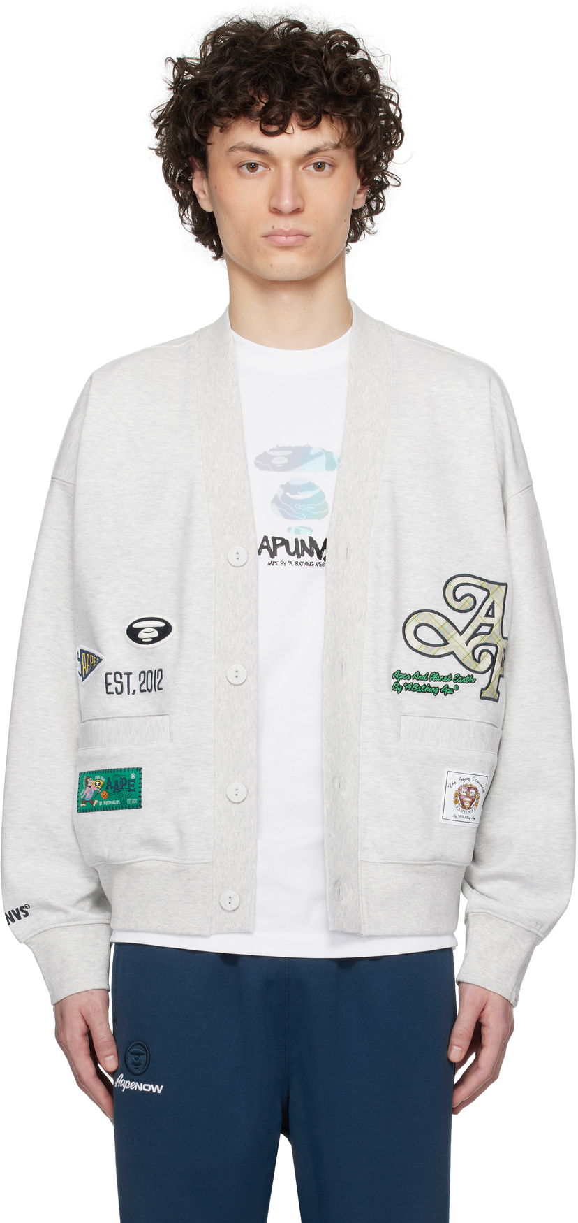 Pleteni pulover AAPE by A Bathing Ape AAPE by A Bathing Ape Main Cardigan Siva | AAPSWMC324XANWH2