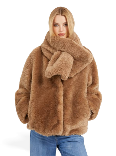 Jakna GUESS Faux Fur Rjava | W3BL76WEYQ0