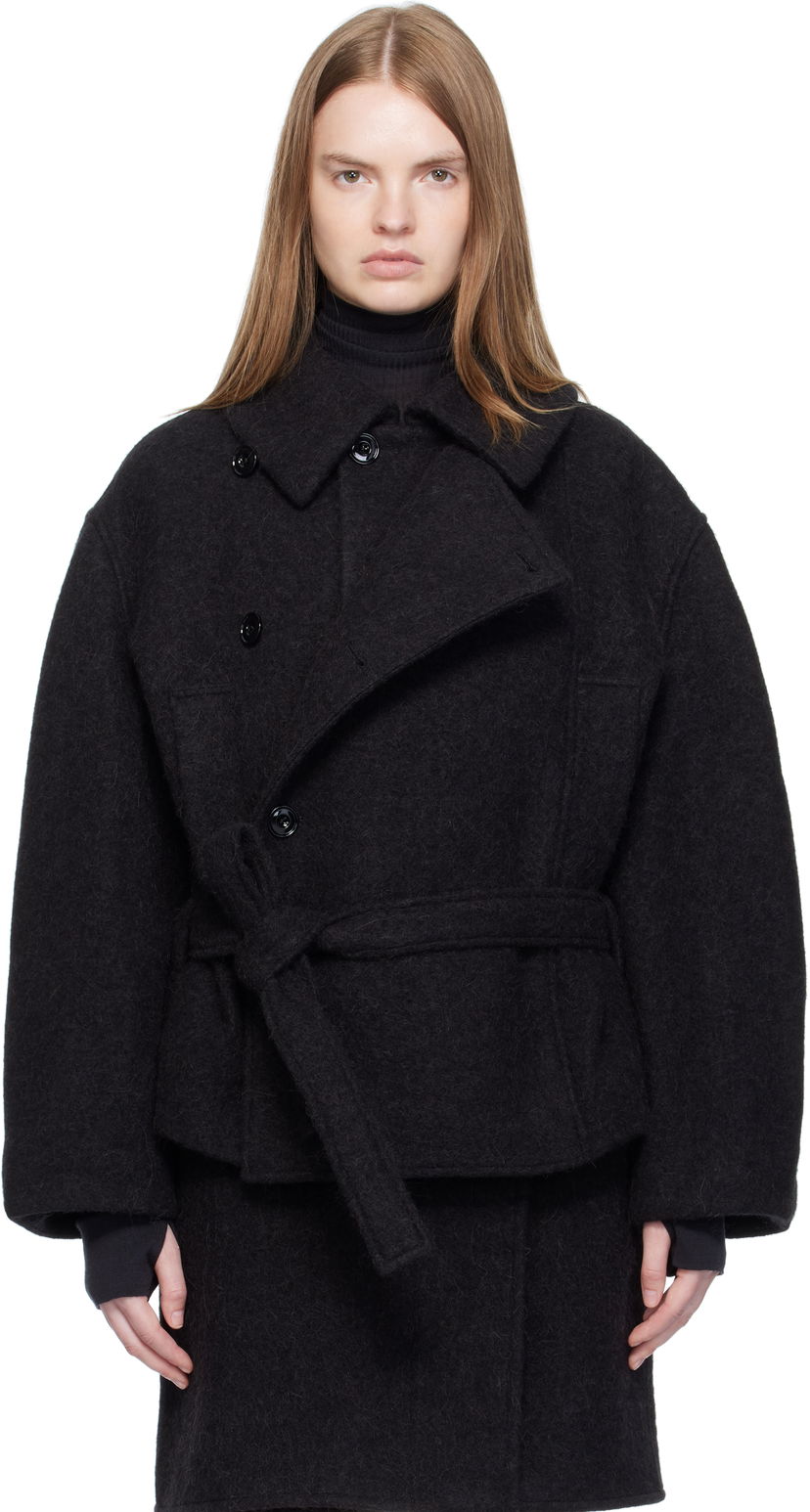 Plašči LEMAIRE Short Asymmetrical Bathrobe Coat Črna | CO1149 LF504