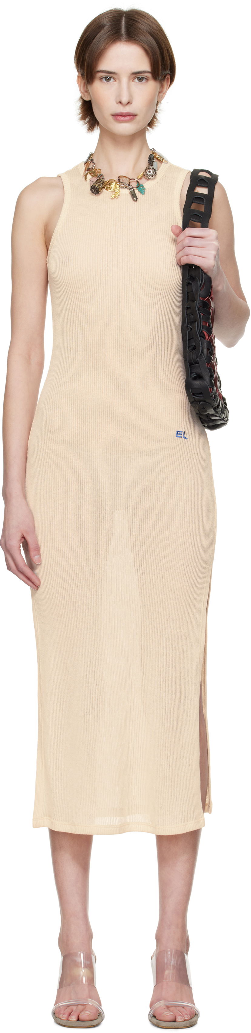 Obleke Eckhaus Latta Eckhaus Latta Spiral Midi Dress Bež | 1201-EL-PS25-O -